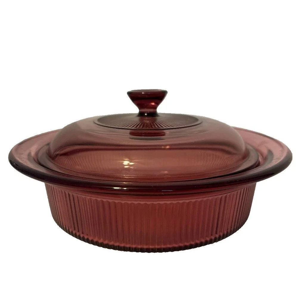 Visions Cranberry 1 qt Pyrex Casserole Dish Vintage From oven to table to fridge